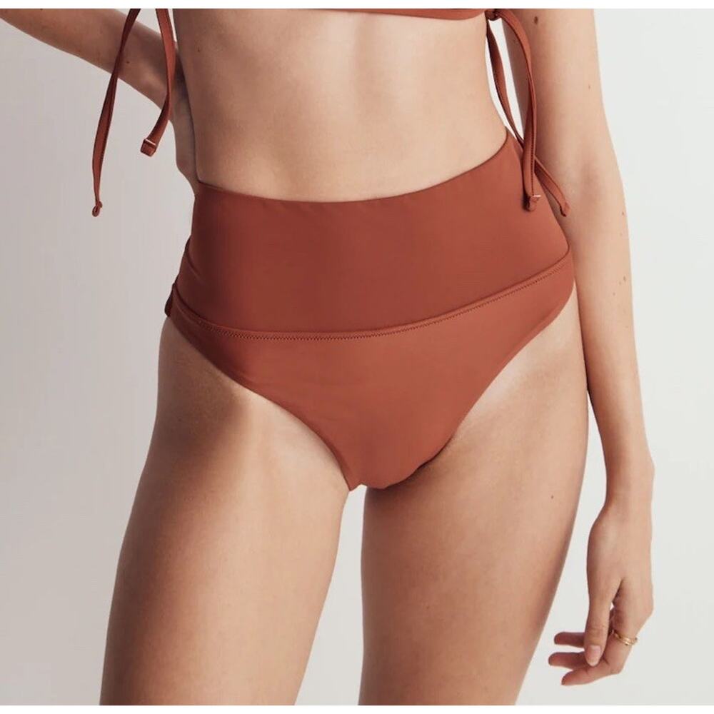 Madewell Second Wave High Cut Bikini Swimsuit Bottom Size M Copper
